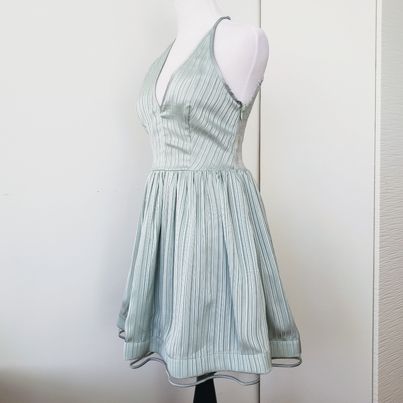 Bebe Lace Back Metallic Stripe Dress in Mint - Picture 3 of 8